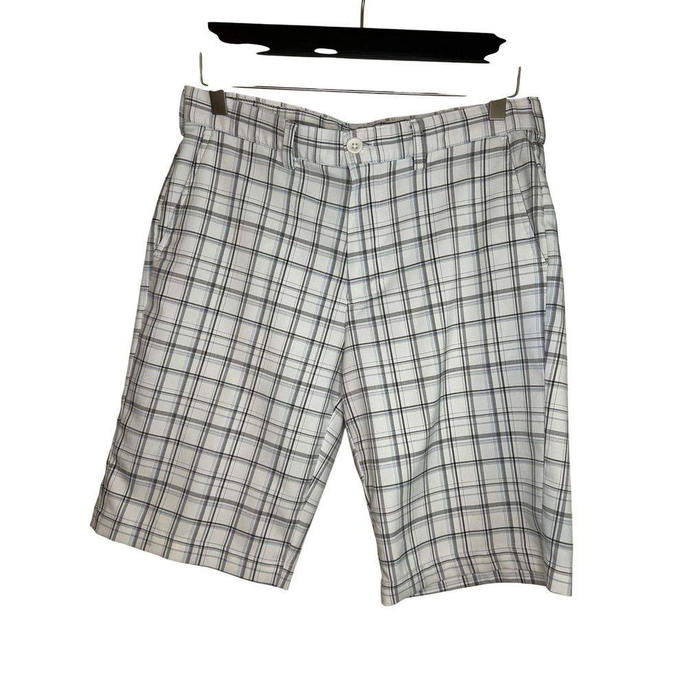 IZOD Men's Golf Classic Fit Plaid Performance Shorts Size‎ 30 White Blue Grey